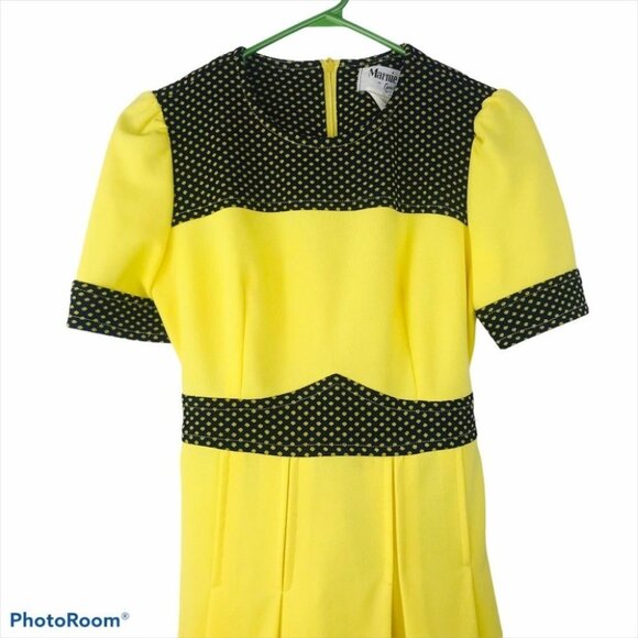 Marnie By London Yellow Polka dot Short Sleeve vintage Western Boho Flare Dress - Picture 3 of 16